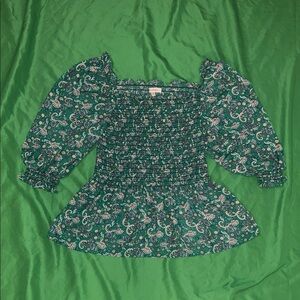 Max Studio Green Smocked Peplum Blouse size XL